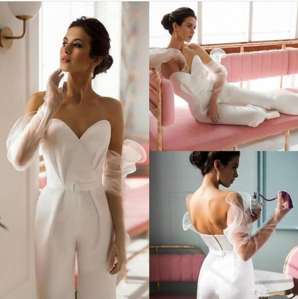 country jumpsuits 2020 wedding dresses with detachable sleeve sweetheart satin pants beach boho bridal gowns vestido de novia, White
country jumpsuits 2020 wedding dresses with detachable sleeve sweetheart satin pants beach boho bridal gowns vestido de novia, White