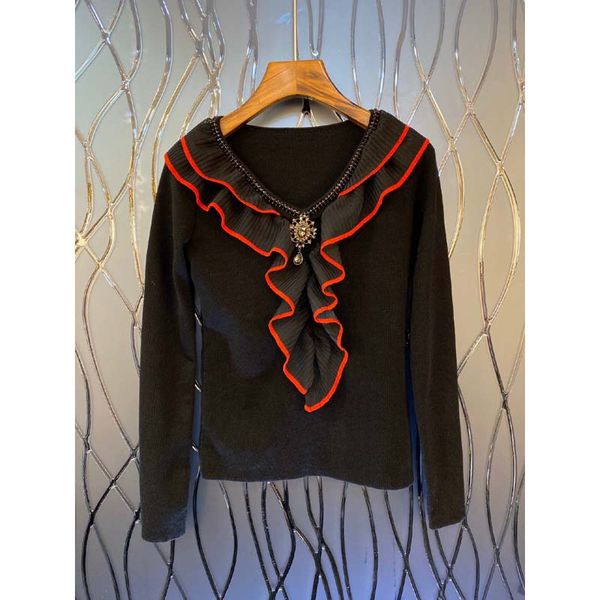 2020 new spring black ruffled sweater for women long sleeve ladies slim v-neck slim knitted pullover female beading knitwear, White;black
2020 new spring black ruffled sweater for women long sleeve ladies slim v-neck slim knitted pullover female beading knitwear, White;black