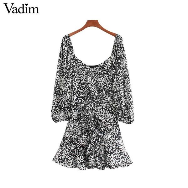 vadim women print ruffled mini dress side zipper three quarter sleeve pleated design female slim casual dresses qd188, Black;pink
vadim women print ruffled mini dress side zipper three quarter sleeve pleated design female slim casual dresses qd188, Black;pink