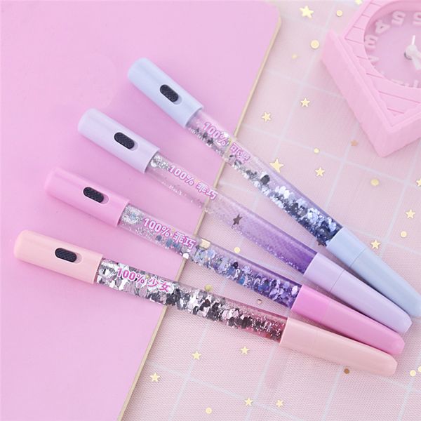 

colorful gel pen 0.5 mm flash light rainbow fairy stick drift sand glitter crystal pens for school supplies girls student, Blue;orange