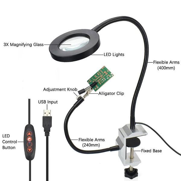 new led 3x magnifier bench vise table clamp soldering helping hand soldering station usb interface flexible arms third hand tool
new led 3x magnifier bench vise table clamp soldering helping hand soldering station usb interface flexible arms third hand tool