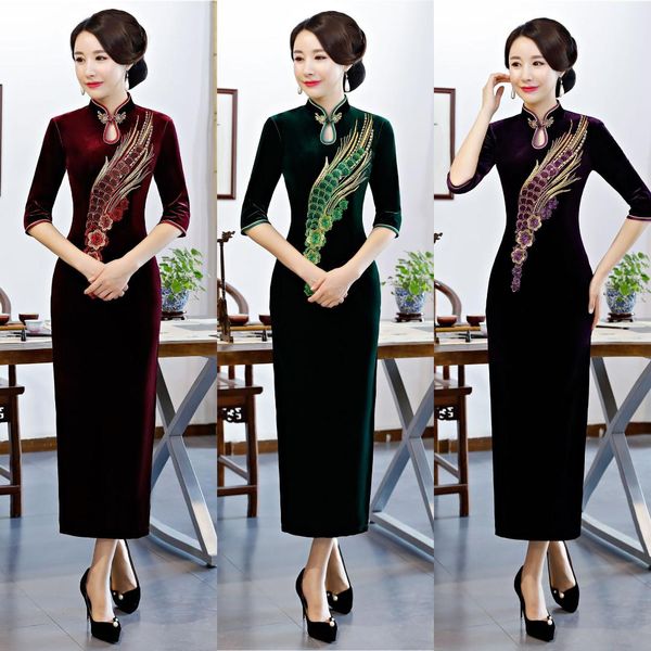 long velour cheongsam 2019 spring traditional chinese style dress womens mandarin collar qipao slim party dresses vestido, Red
long velour cheongsam 2019 spring traditional chinese style dress womens mandarin collar qipao slim party dresses vestido, Red