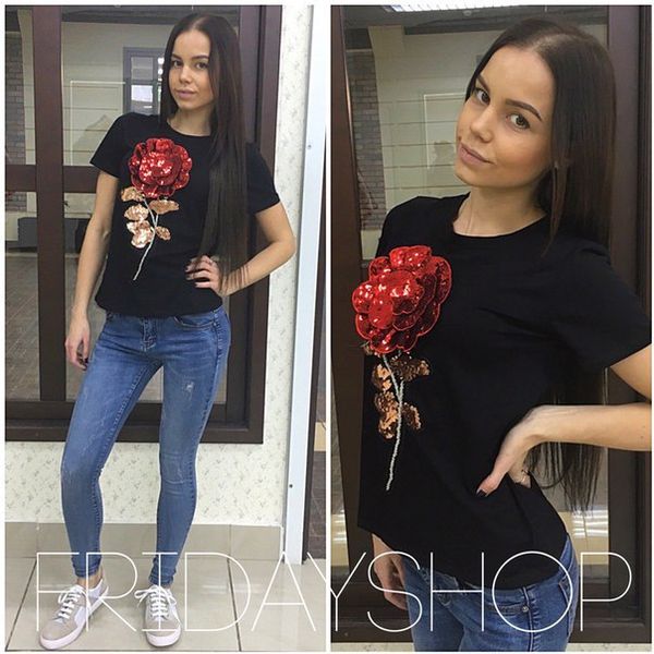 lady new summer women sequin t shirt fashion cotton female rose flower t-shirt fashion top, White
lady new summer women sequin t shirt fashion cotton female rose flower t-shirt fashion top, White