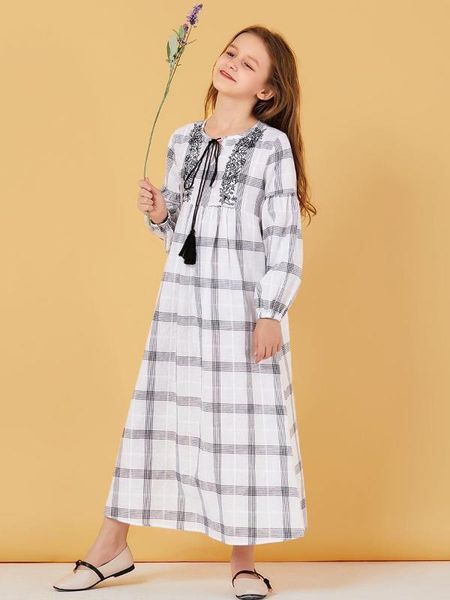 long sleeve bubble sleeve white plaid long dress for teen girls muslim girl casual cotton dresses, Red;yellow
long sleeve bubble sleeve white plaid long dress for teen girls muslim girl casual cotton dresses, Red;yellow