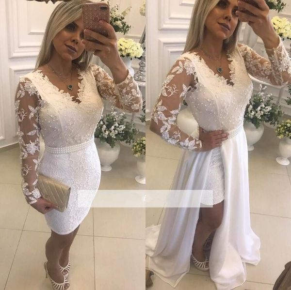 2019 new short sheath cocktail dresses deep v neck lace applique knee length backless graduation pageant party dresses with detachable train, Black
2019 new short sheath cocktail dresses deep v neck lace applique knee length backless graduation pageant party dresses with detachable train, Black
