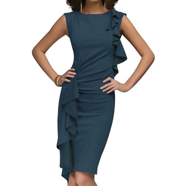 women office fasion lady dresses 2019 pencil dress ruffles sleeveless work business femme new summer robe, White;black
women office fasion lady dresses 2019 pencil dress ruffles sleeveless work business femme new summer robe, White;black