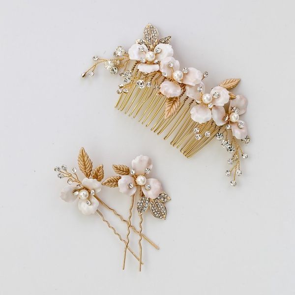 vintage gold floral bridal hair comb pins pearls jewelry handmade leaf wedding headpiece women hair ornament, Golden;white
vintage gold floral bridal hair comb pins pearls jewelry handmade leaf wedding headpiece women hair ornament, Golden;white