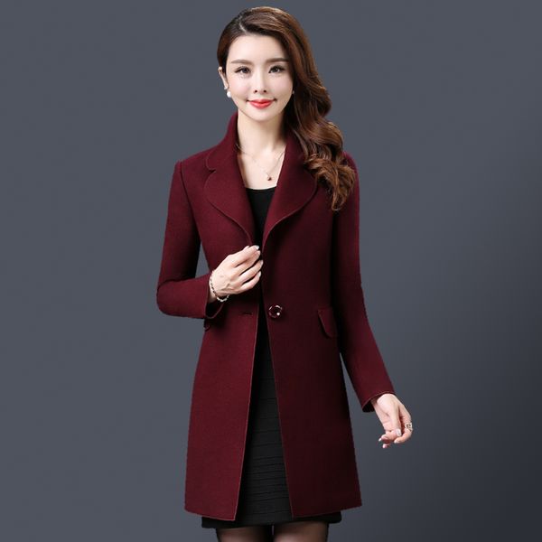

high-end middle-aged and older mothers loaded korean version of the 2018 new wool wool double-faced cashmere long coat tb18806, Black