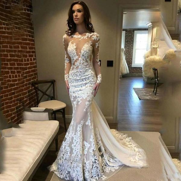 classy berta mermaid backless wedding dresses sheer bateau neck long sleeves lace bridal gowns sweep train tulle robes de mariée, White
classy berta mermaid backless wedding dresses sheer bateau neck long sleeves lace bridal gowns sweep train tulle robes de mariée, White