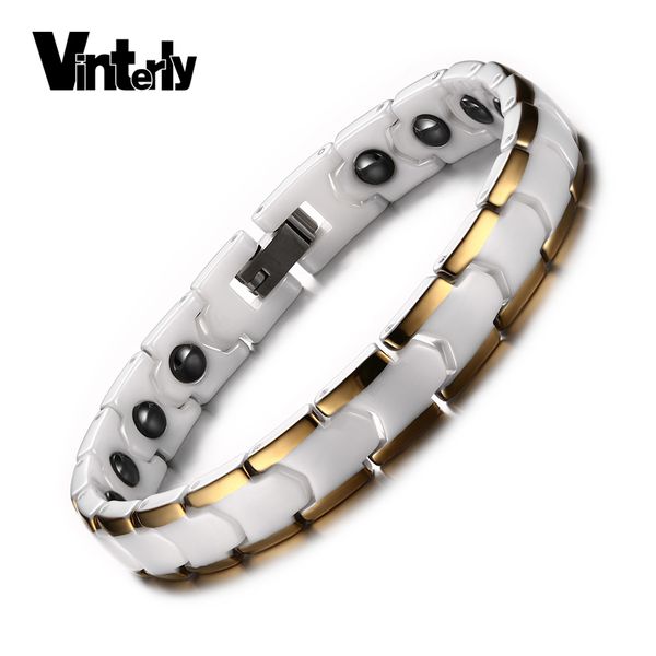 vinterly chain bracelet for women gold color white ceramic health energy hematite with magnetic bracelets bangle female jewelry, Golden;silver
vinterly chain bracelet for women gold color white ceramic health energy hematite with magnetic bracelets bangle female jewelry, Golden;silver