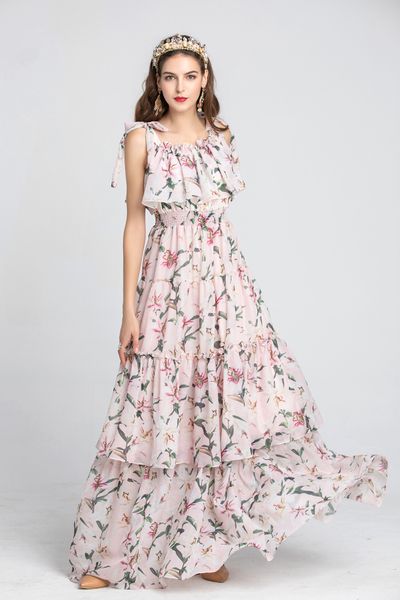 women's runway designer dresses bow spaghetti straps floral printed tiered ruffles fashion holiday long summer dresses, Black
women's runway designer dresses bow spaghetti straps floral printed tiered ruffles fashion holiday long summer dresses, Black