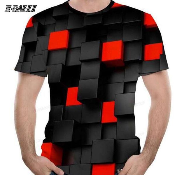 

e-baihui black/red squares short sleeve 3d printed funny men casual summer t shirt parent-child tee brand plus size clothes t01330, White;black