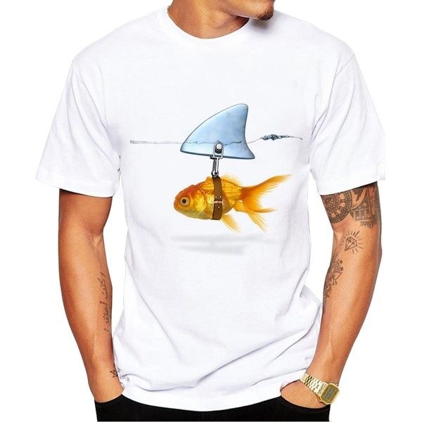 mens summer t shirt goldfish and shark brand fish cool printed men's casual t-shirt male retro hipster tee, White;black
mens summer t shirt goldfish and shark brand fish cool printed men's casual t-shirt male retro hipster tee, White;black