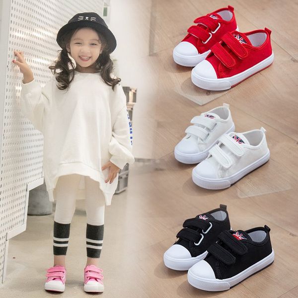 girl's white shoes children casual shoes boy's soft soles baby board shoes, Black;red