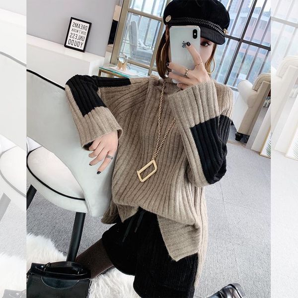 slit raglan sleeve sweater casual 2020 spring and autumn new color-matching sweater korean wild collar, White;black
slit raglan sleeve sweater casual 2020 spring and autumn new color-matching sweater korean wild collar, White;black
