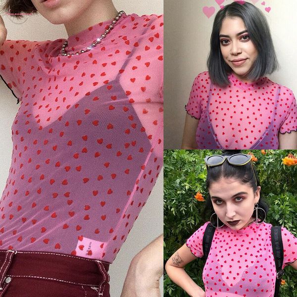 women ladies see through t shirts lady mesh sheer crop pink dot short sleeve round neck slim transparent t, White
women ladies see through t shirts lady mesh sheer crop pink dot short sleeve round neck slim transparent t, White