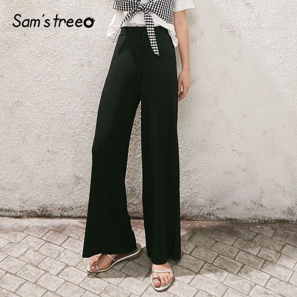sam's tree black solid straight casual knit women wide leg pants 2020 spring drawstring high waist korean female daily trouser, Black;white
sam's tree black solid straight casual knit women wide leg pants 2020 spring drawstring high waist korean female daily trouser, Black;white