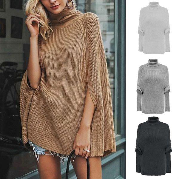 fashion sweater women turtleneck casual solid knitted half sleeve pullover modis cloak sweater autumn winter sueter#3s, Black 
fashion sweater women turtleneck casual solid knitted half sleeve pullover modis cloak sweater autumn winter sueter#3s, Black