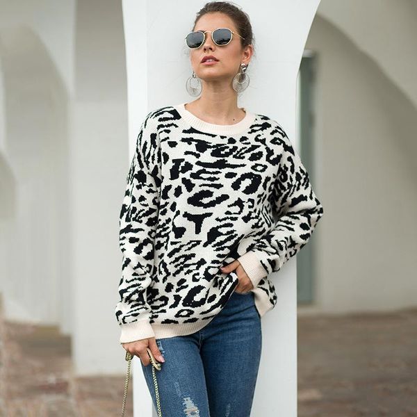 women long sleeve o-neck sweater casual camouflage leopard pullover autumn winter loose knitted sweaters streetwear, White;black
women long sleeve o-neck sweater casual camouflage leopard pullover autumn winter loose knitted sweaters streetwear, White;black