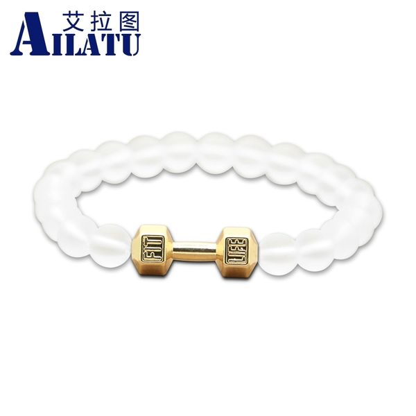 ailatu new trendy gym barbell jewelry wholesale 8mm white matte glass beads alloy metal dumbbell bracelets choice, Golden;silver
ailatu new trendy gym barbell jewelry wholesale 8mm white matte glass beads alloy metal dumbbell bracelets choice, Golden;silver