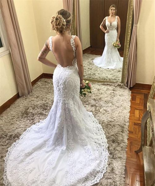 mermaid sleeveless wedding dresses spaghetti strap appliqued backless garden country bride bridal gowns custom made plus size, White
mermaid sleeveless wedding dresses spaghetti strap appliqued backless garden country bride bridal gowns custom made plus size, White