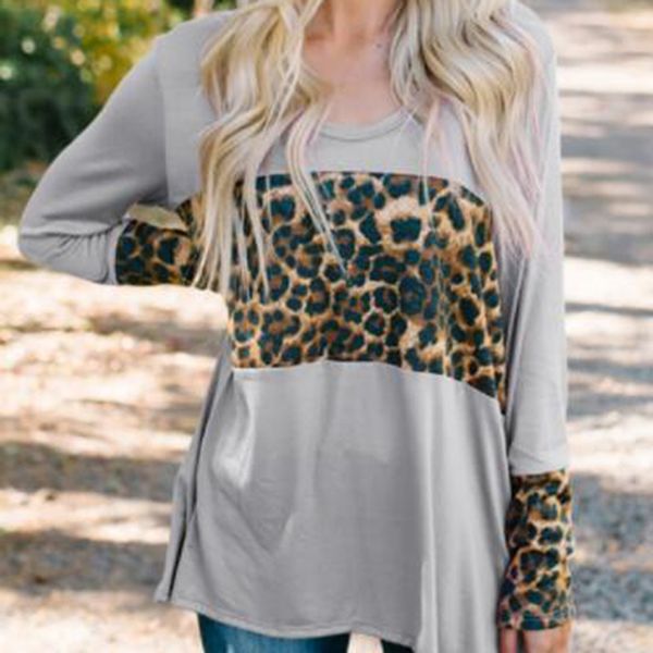 women's fashion long sleeve tshirt casual leopard patchwork loose t-shirt, White
women's fashion long sleeve tshirt casual leopard patchwork loose t-shirt, White