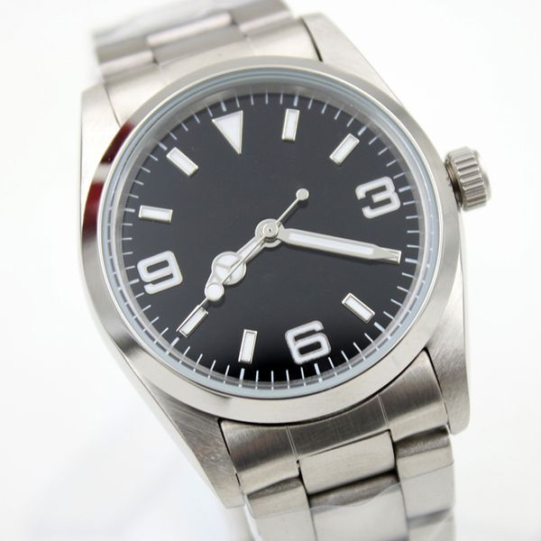 40mm stainless steel bracelet automatic mens watch watches simple black dial with arabic number and index hour markers, Slivery;brown
40mm stainless steel bracelet automatic mens watch watches simple black dial with arabic number and index hour markers, Slivery;brown