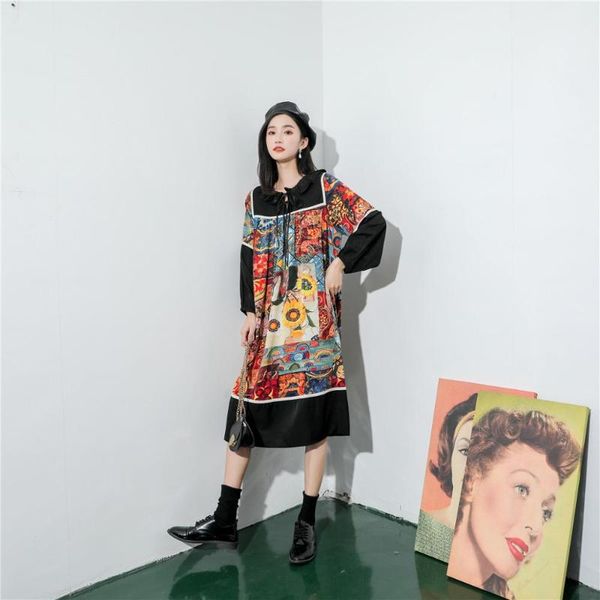 casual dresses 2021 spring vintage oil painting printed dress women bow bandage autumn vestidos fashion loose elegant ladies, Black;gray
casual dresses 2021 spring vintage oil painting printed dress women bow bandage autumn vestidos fashion loose elegant ladies, Black;gray