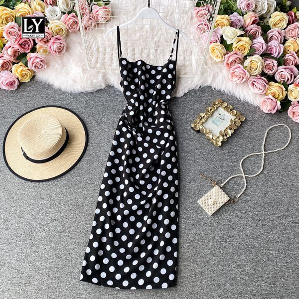 new summer polka dot spaghetti strap dress a line v neck sleeveless chiffon high waist mid-calf dress, Black;gray
new summer polka dot spaghetti strap dress a line v neck sleeveless chiffon high waist mid-calf dress, Black;gray