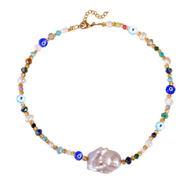 pearl necklace for lady fashion neck female jewelry gifts collar baroque irregular colorful beads necklaces women short choker, Golden;silver 
pearl necklace for lady fashion neck female jewelry gifts collar baroque irregular colorful beads necklaces women short choker, Golden;silver