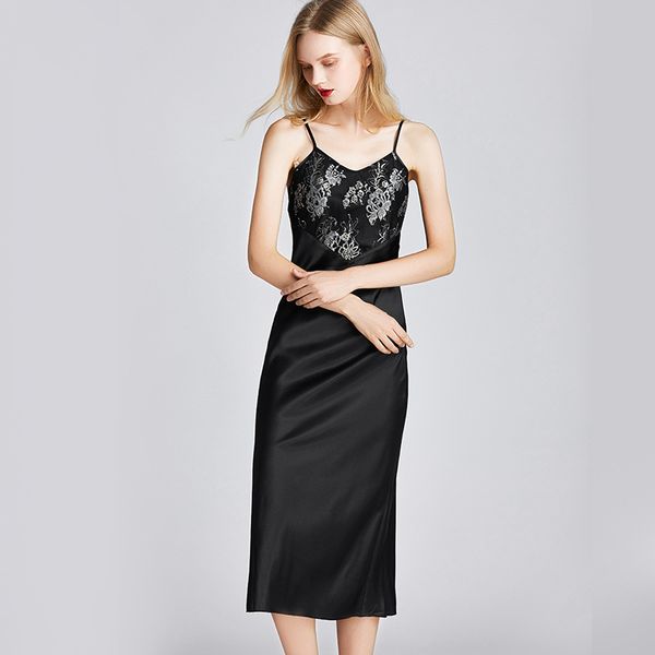 summer spaghetti strap night dress v-neck sleeveless sleepwear solid lace splice nightgown silk thin mid-calf nightwear, Black;red
summer spaghetti strap night dress v-neck sleeveless sleepwear solid lace splice nightgown silk thin mid-calf nightwear, Black;red