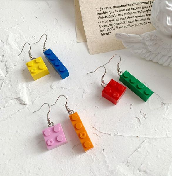 funny candy color building blocks dangle drop earrings cute colorful geometric asymmetric for woman girl children jewelry gift, Silver 
funny candy color building blocks dangle drop earrings cute colorful geometric asymmetric for woman girl children jewelry gift, Silver
