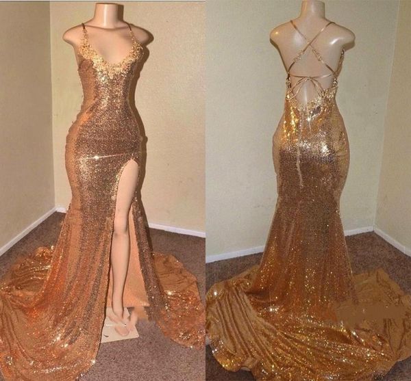 criss cross backless gold sequined prom dresses front split mermaid floor length evening gown black girls party dresses scoop bc0906
criss cross backless gold sequined prom dresses front split mermaid floor length evening gown black girls party dresses scoop bc0906