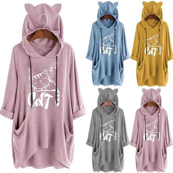 hsu new sweatshirt women casual print cat ear hooded shirt long sleeve pocket irregular blouse casual female clothes, Black
hsu new sweatshirt women casual print cat ear hooded shirt long sleeve pocket irregular blouse casual female clothes, Black