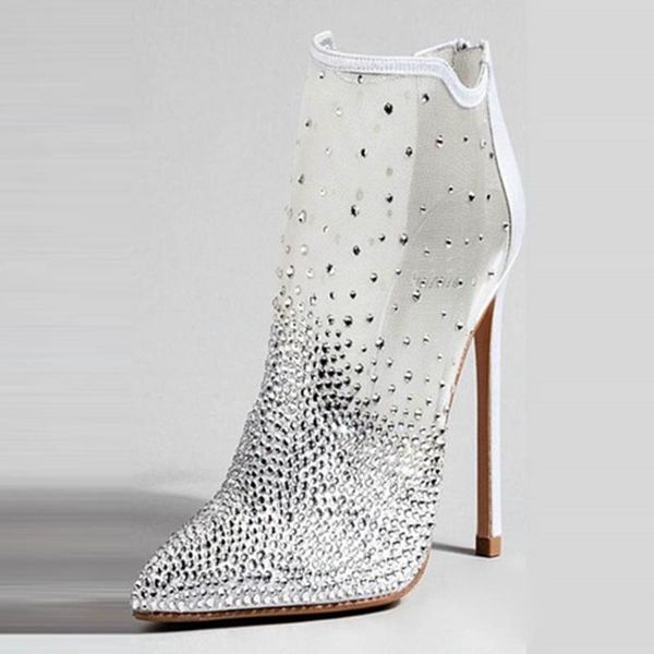 2019 new fashion boots pointed toes thin heel white net rhinestone high heels zip ankle boots women wedding shoes, Black
2019 new fashion boots pointed toes thin heel white net rhinestone high heels zip ankle boots women wedding shoes, Black