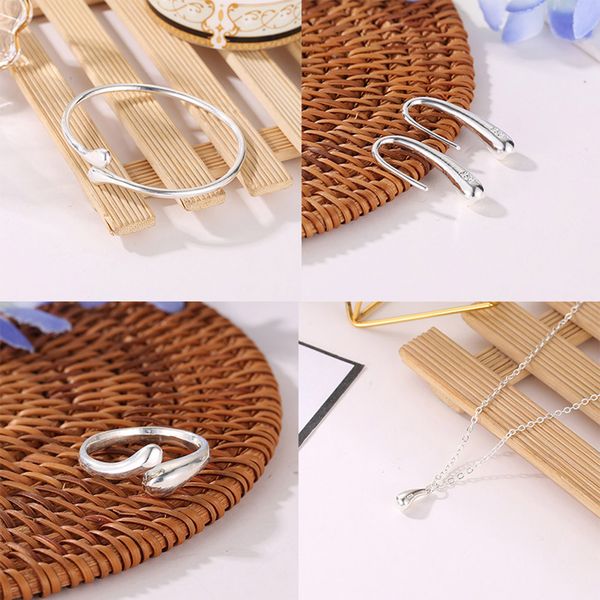 4pcs/set elegant water drop women necklace earrings bracelets ring kit simple girl wedding prom party jewelry set, Silver
4pcs/set elegant water drop women necklace earrings bracelets ring kit simple girl wedding prom party jewelry set, Silver
