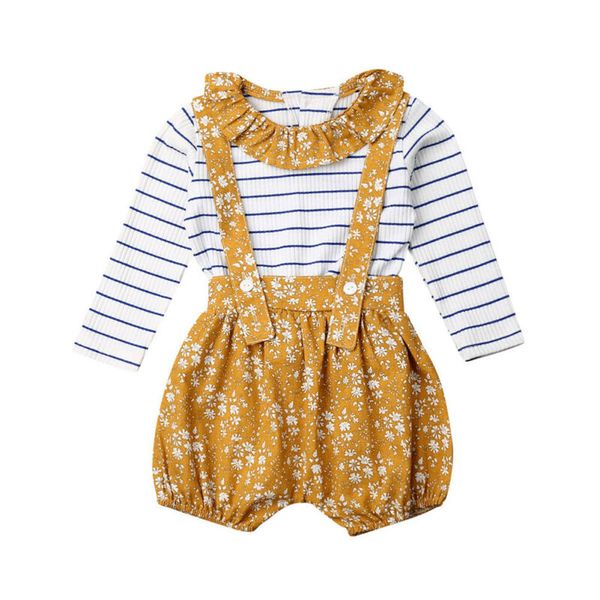2pcs toddler kids baby girl clothes floral +short pants overall outfits, White
