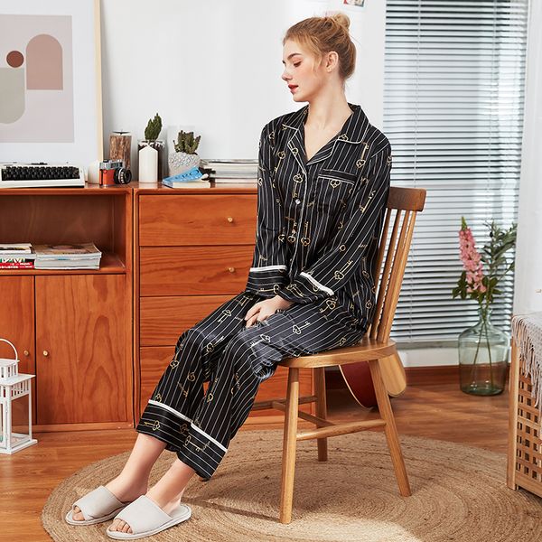 wasteheart autumn black gray women's sleep pajama sets sleepwear striped nightwear suits faux silk plus size nightgown, Black;red
wasteheart autumn black gray women's sleep pajama sets sleepwear striped nightwear suits faux silk plus size nightgown, Black;red