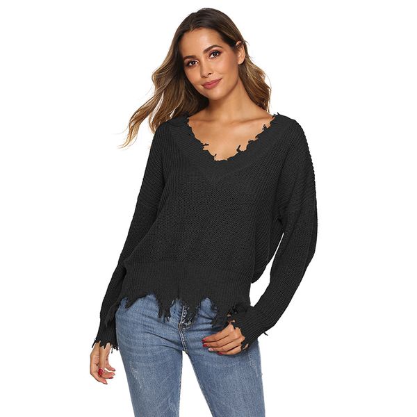 2019 autumn fashion new v-neck long-sleeved solid color sweater irregular hem loose tassel sweater, White;black
2019 autumn fashion new v-neck long-sleeved solid color sweater irregular hem loose tassel sweater, White;black