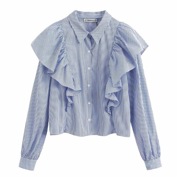 stylish elegant striped ruffles blouses women fashion turn-down collar office ladies casual chic shirts, White
stylish elegant striped ruffles blouses women fashion turn-down collar office ladies casual chic shirts, White