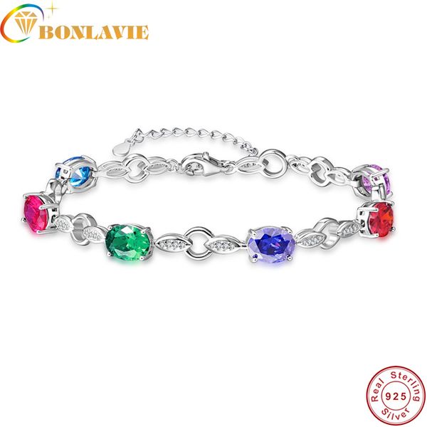 bonlavie natural garnet, blue z, amethyst 925 silver bracelet, 6 pieces of oval 6mm*8mm , beautiful color and fashion design, Golden;silver