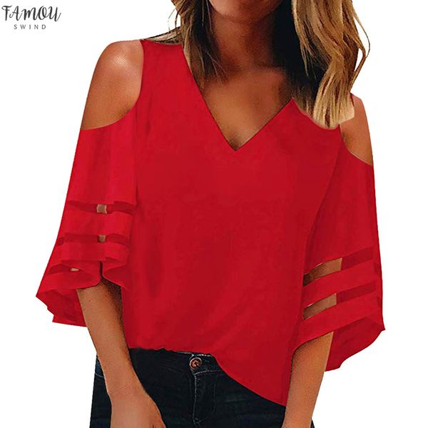 womens and blouses v neck streetwear cold shoulder 3 4 bell sleeve shirts hollow out v neck mesh panel blouse 524, White
womens and blouses v neck streetwear cold shoulder 3 4 bell sleeve shirts hollow out v neck mesh panel blouse 524, White
