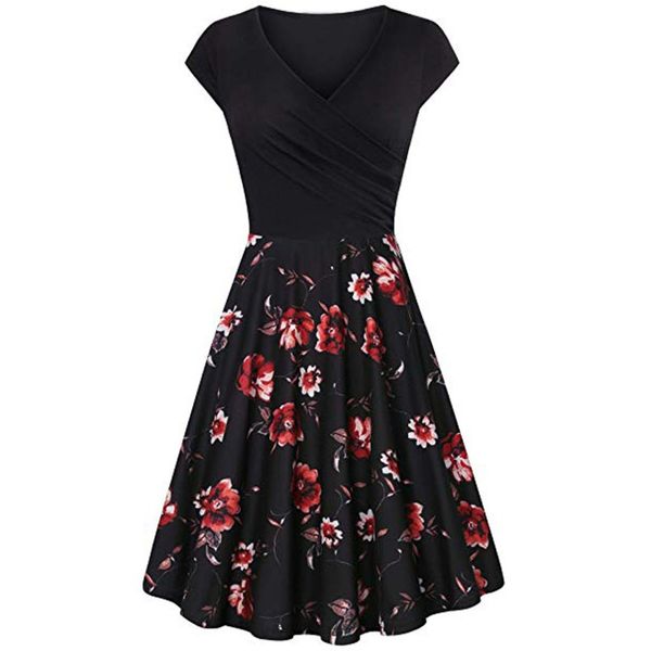 casual dresses women dress short sleeve cross v-neck summer party vintage elegant floral print ladies a-line beach mini, Black;gray
casual dresses women dress short sleeve cross v-neck summer party vintage elegant floral print ladies a-line beach mini, Black;gray