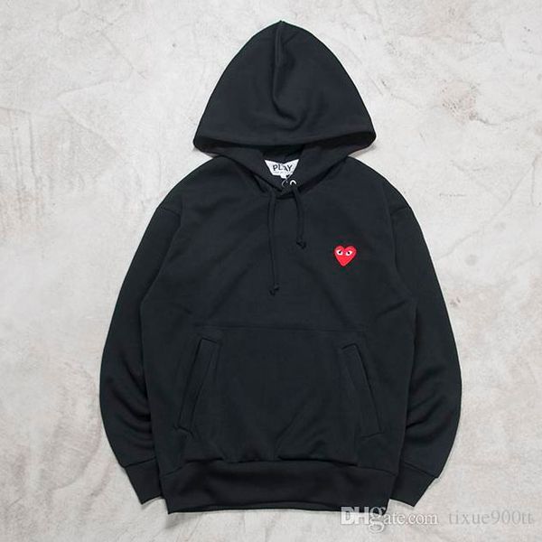 cdg play new arrival brand classic commes des garcons red heart loose casual hoodie men women thick red heart embroidery pullover hoodies, Black 
cdg play new arrival brand classic commes des garcons red heart loose casual hoodie men women thick red heart embroidery pullover hoodies, Black