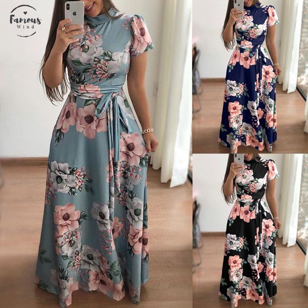 women summer dress 2019 casual short sleeve long dress boho floral print maxi dress turtleneck bandage elegant dresses vestido, Black;gray
women summer dress 2019 casual short sleeve long dress boho floral print maxi dress turtleneck bandage elegant dresses vestido, Black;gray
