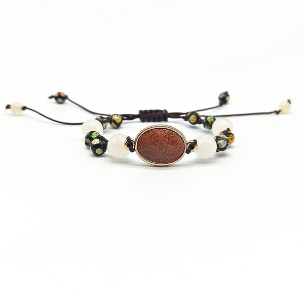 6mm agates with 19x14mm golden sand beads bracelets for women hand jewelry rope adjustable bracelets new fashion gift for friend, Black
6mm agates with 19x14mm golden sand beads bracelets for women hand jewelry rope adjustable bracelets new fashion gift for friend, Black
