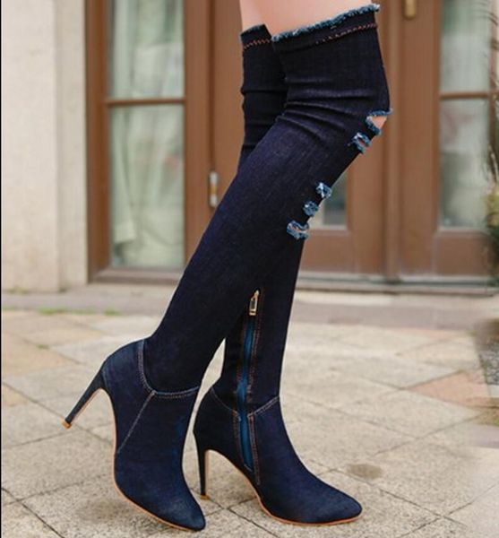 woman feminino over the sapato knee boots pointed toe thin high heels gladiator shoes denim jean chaussures booties femme ab1168, Black
woman feminino over the sapato knee boots pointed toe thin high heels gladiator shoes denim jean chaussures booties femme ab1168, Black