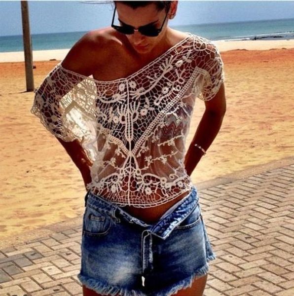 women summer batwing crochet lace swim cover-ups ladies beach casual loose blouse cover up, Blue;gray
women summer batwing crochet lace swim cover-ups ladies beach casual loose blouse cover up, Blue;gray