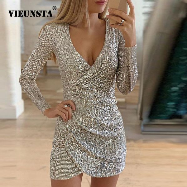 vieunsta silver glitter dresses for women 2019 deep v-neck sequin mini bodycon dress autumn winter long sleeve party dress, Black;gray
vieunsta silver glitter dresses for women 2019 deep v-neck sequin mini bodycon dress autumn winter long sleeve party dress, Black;gray