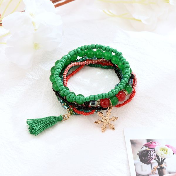 

merry christmas bracelets bead stone ladies bracelets santa claus bell socks snowman snowflake woman bangles gifts, Black